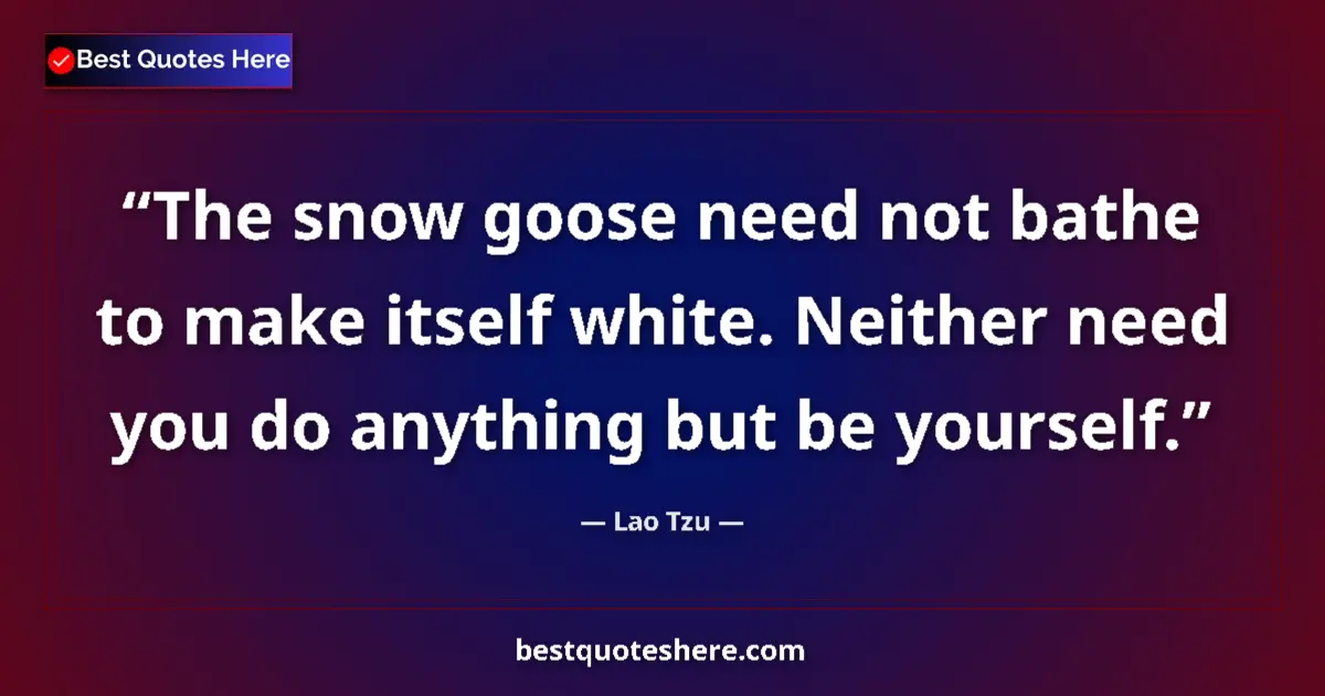 Quote by Lao Tzu: The snow goose need not bathe to make itself white. Neither need you do anything but be yourself....