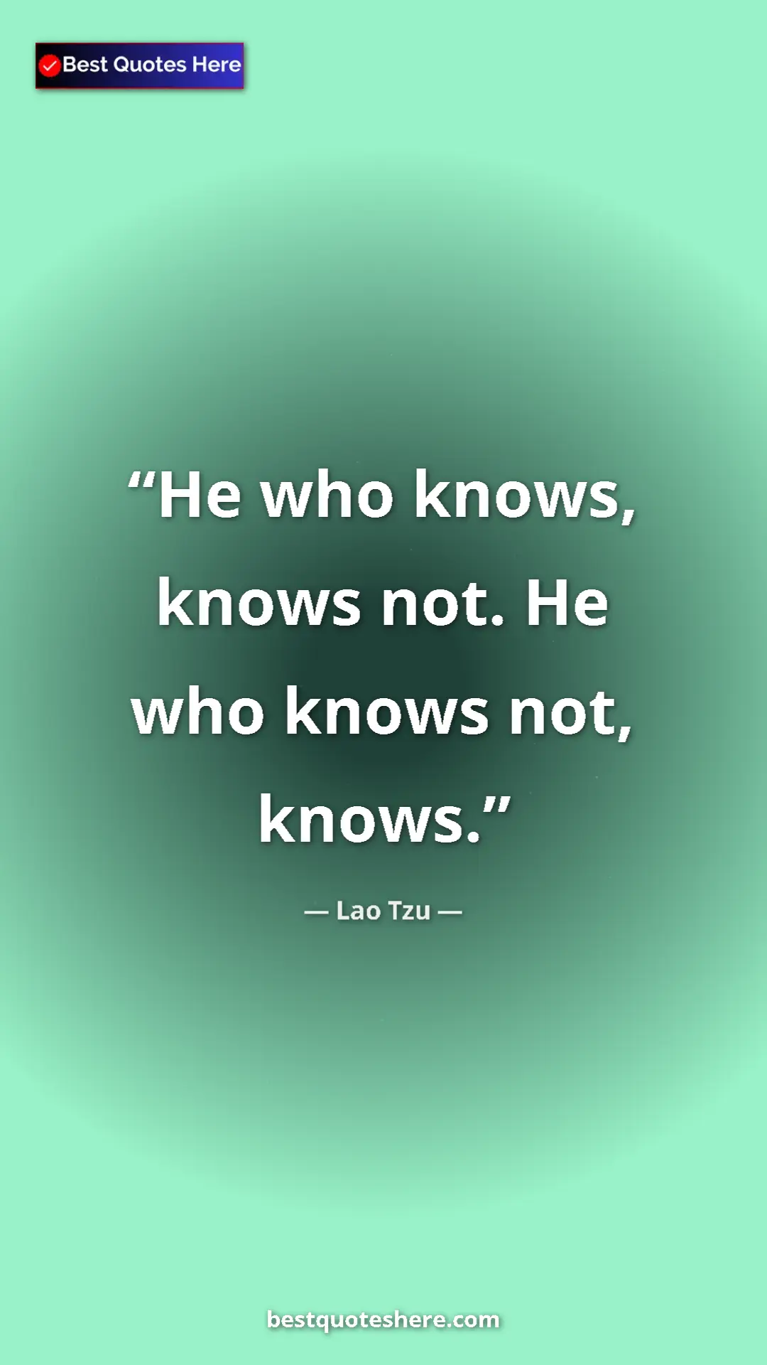 Pinterest quote poster by Lao Tzu: "He who knows, knows not. He who knows not, knows."