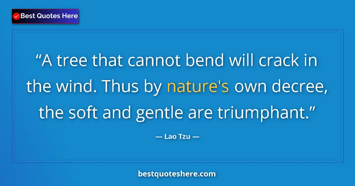 Quote by Lao Tzu: A tree that cannot bend will crack in the wind. Thus by nature's own decree, the soft and gentle are...
