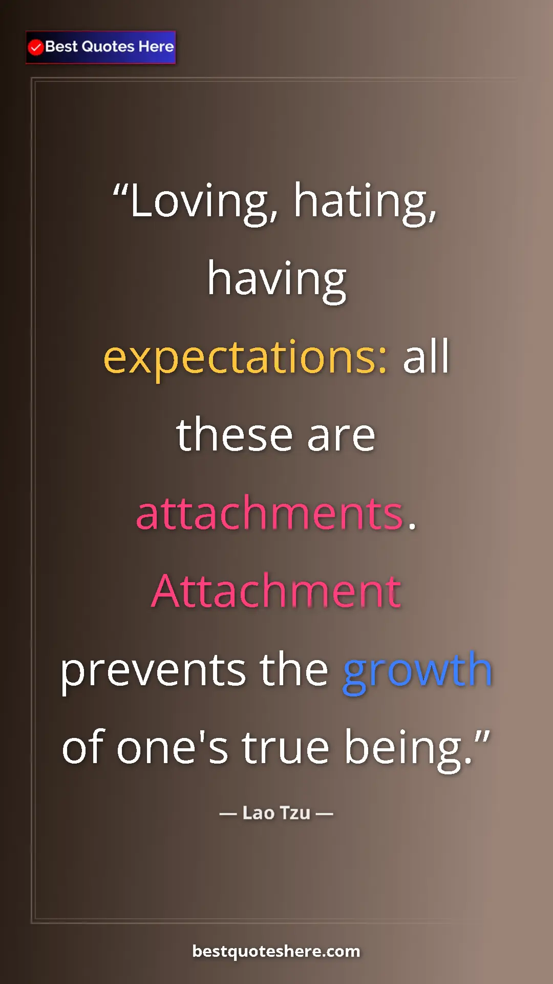 Pinterest quote poster by Lao Tzu: "Loving, hating, having expectations: all these are..."