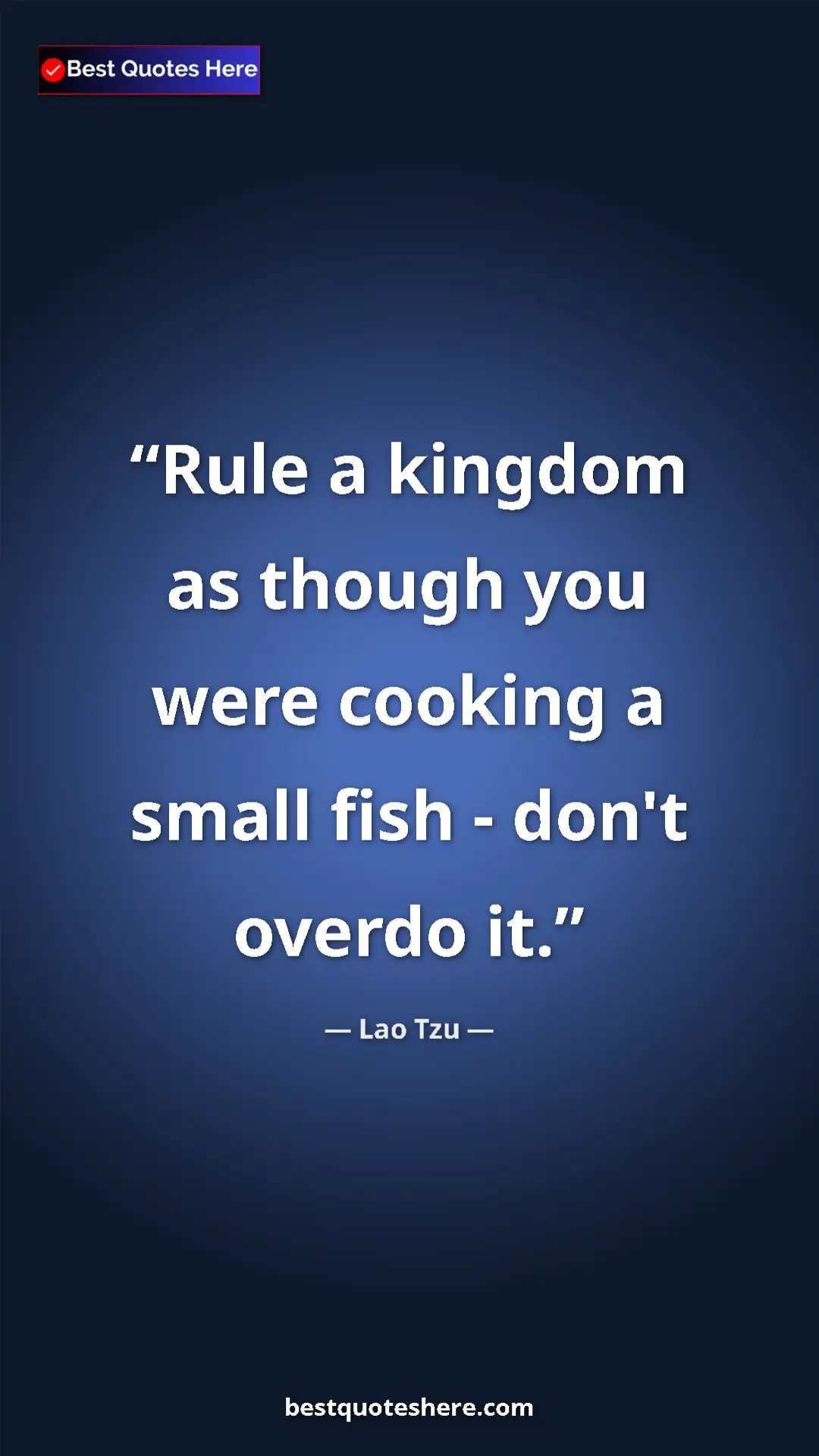 Pinterest quote poster by Lao Tzu: "Rule a kingdom as though you were cooking a small fish -..."