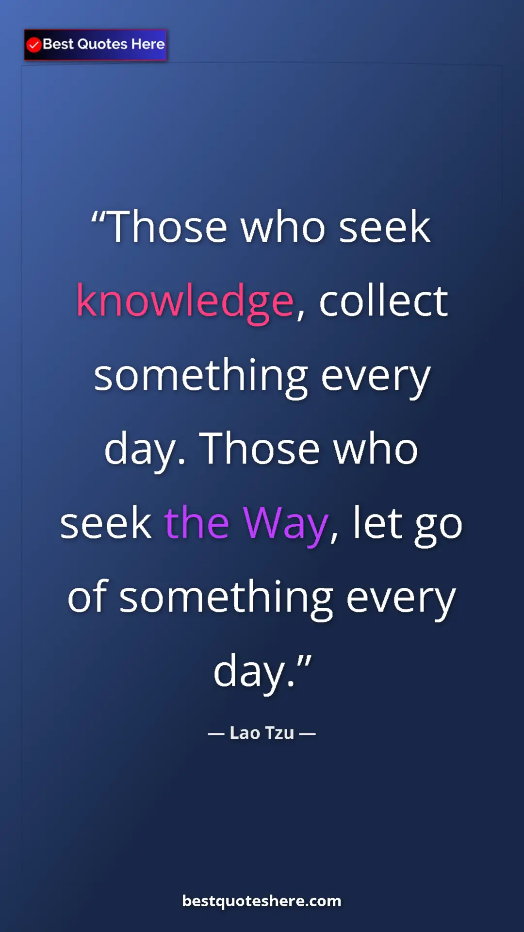 Pinterest quote poster by Lao Tzu: "Those who seek knowledge, collect something every day...."
