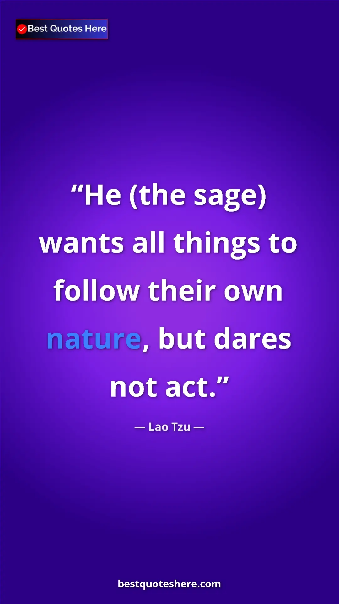Pinterest quote poster by Lao Tzu: "He (the sage) wants all things to follow their own nature,..."