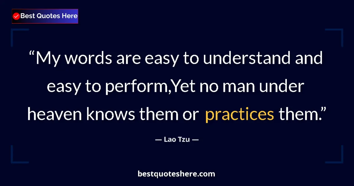 Lao Tzu quote: "My words are easy to understand and easy to perform,Yet no..."