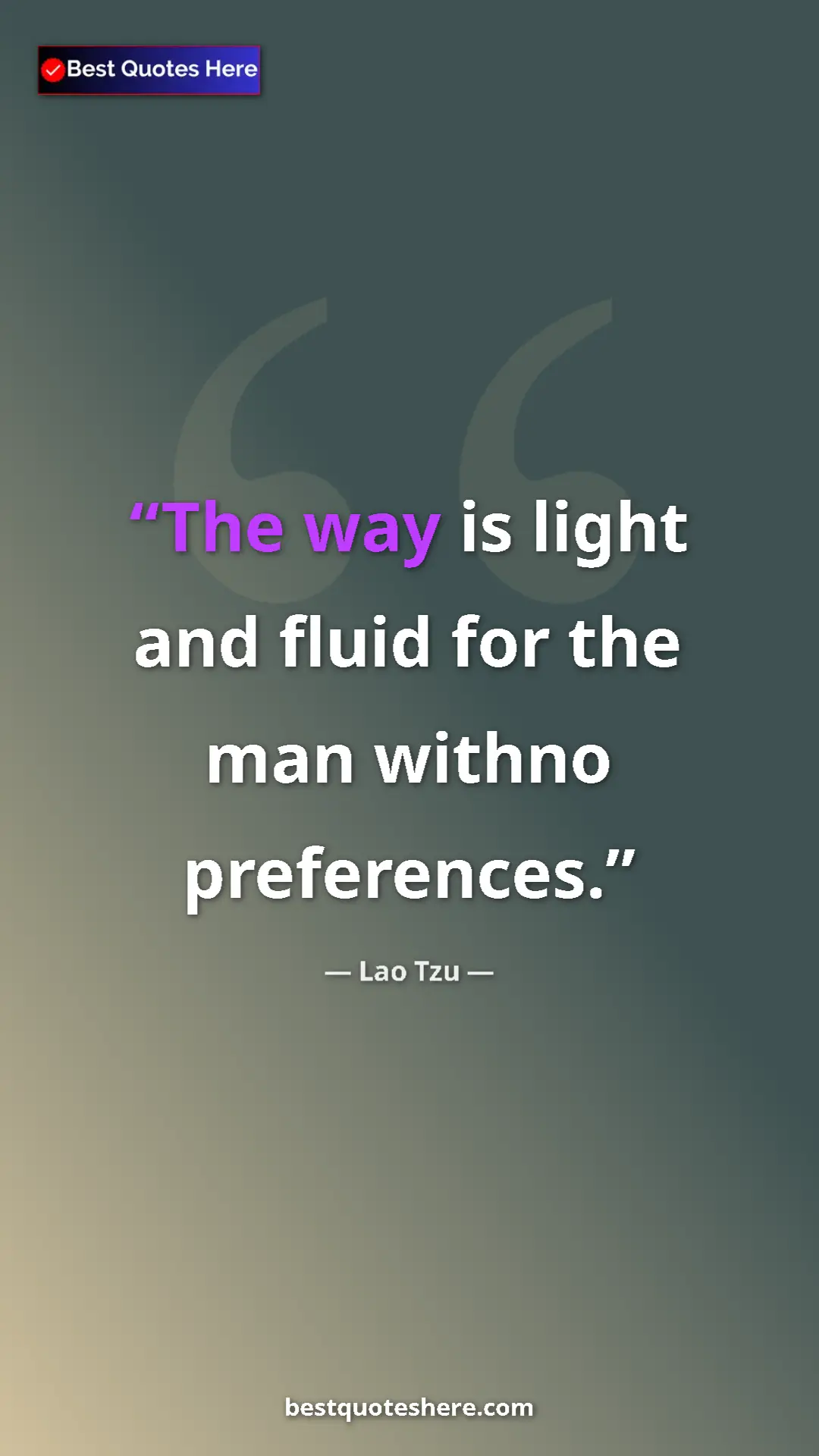 Lao Tzu Quote Card: "The way is light and fluid for the man withno preferences." Pinterest quote poster by Lao Tzu: "The way is light and fluid for the man withno preferences."