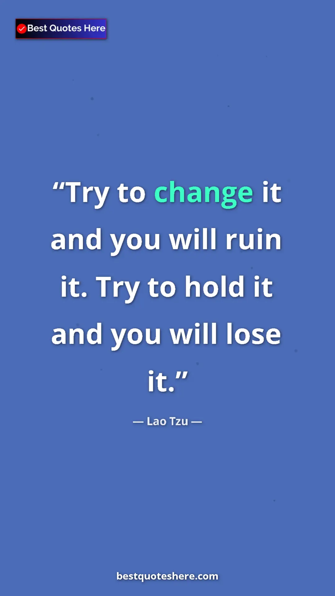 Pinterest quote poster by Lao Tzu: "Try to change it and you will ruin it. Try to hold it and..."