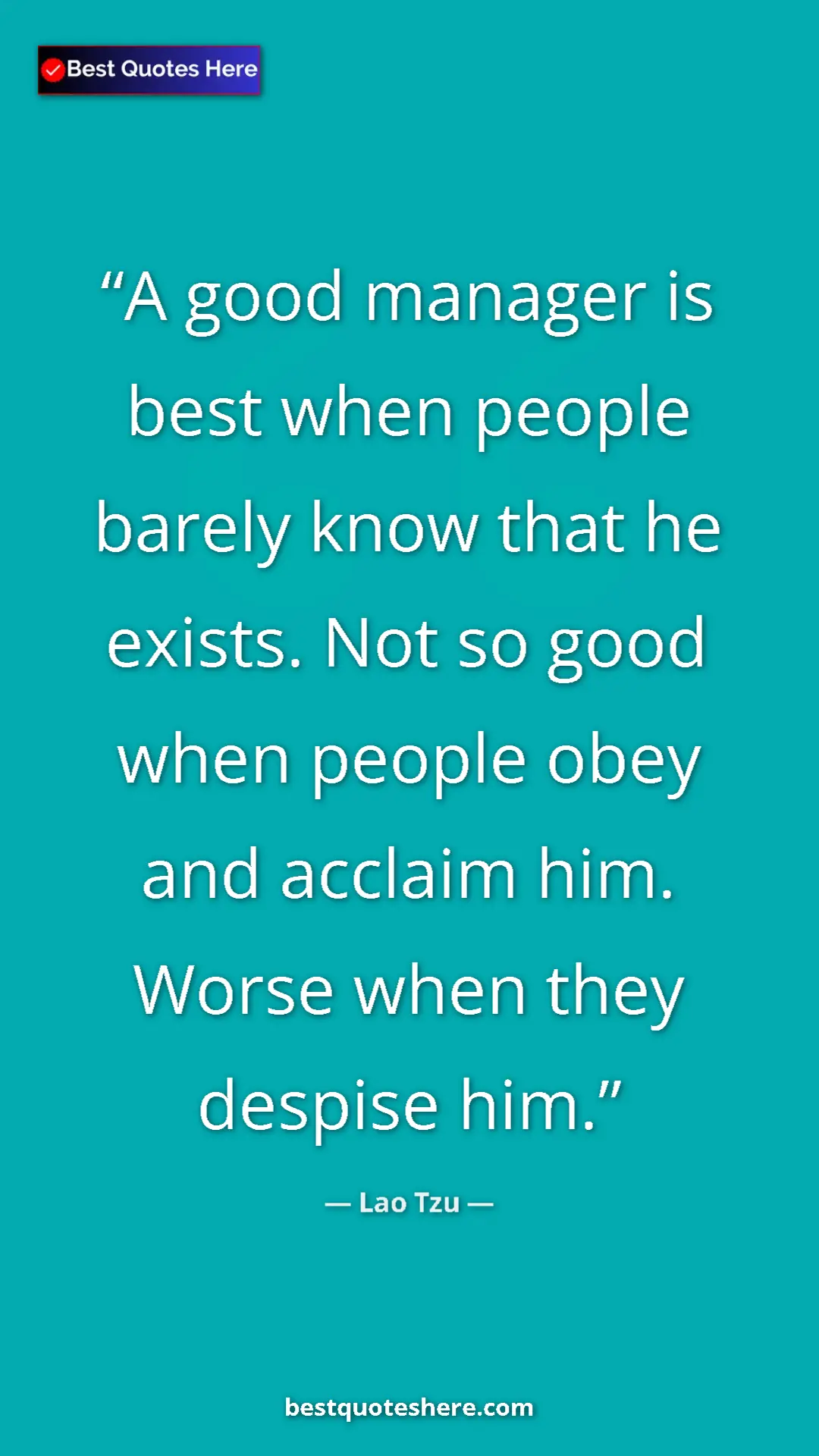 Pinterest quote poster by Lao Tzu: "A good manager is best when people barely know that he..."