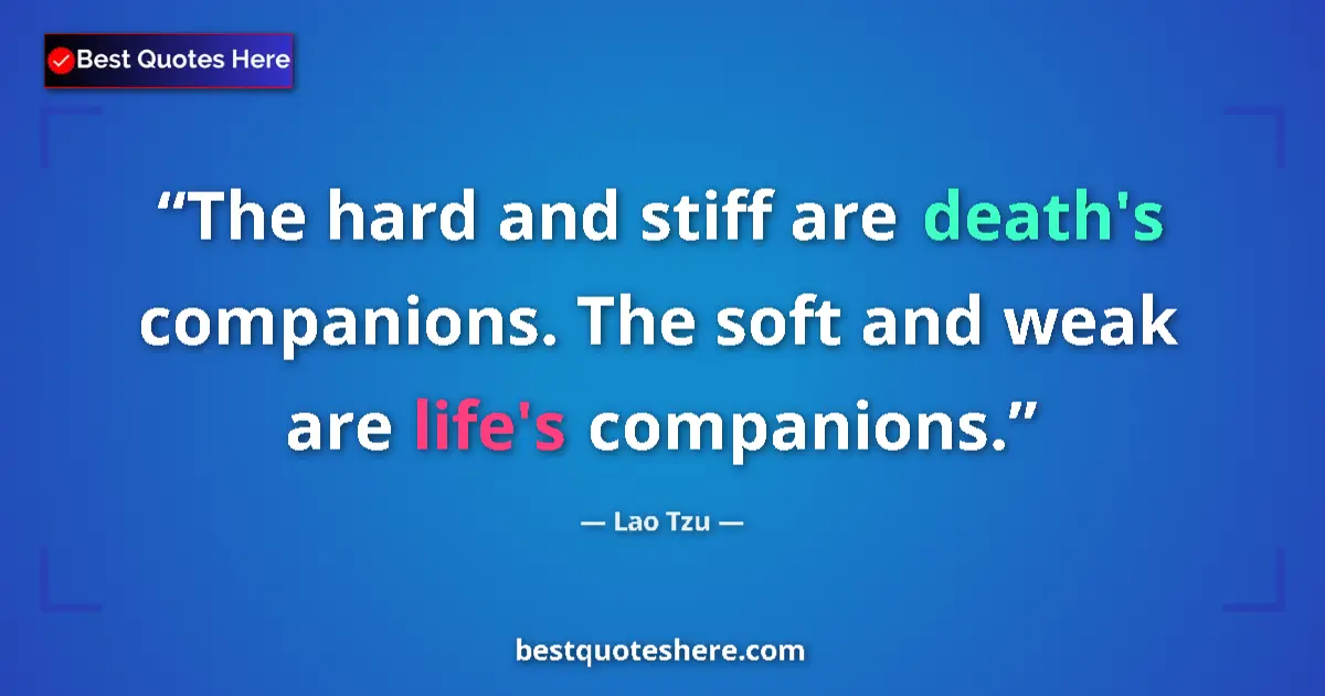 Quote by Lao Tzu: The hard and stiff are death's companions. The soft and weak are life's companions....