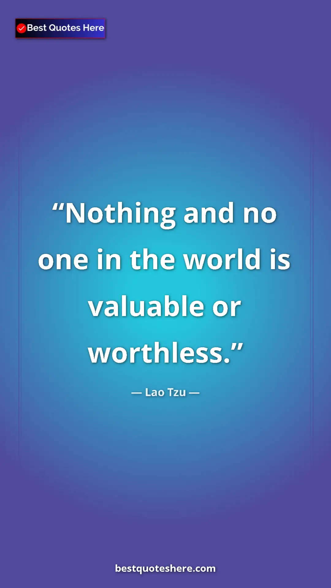 Pinterest quote poster by Lao Tzu: "Nothing and no one in the world is valuable or worthless."