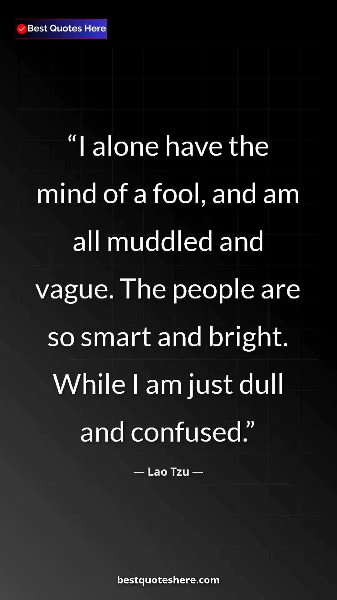 Pinterest quote poster by Lao Tzu: "I alone have the mind of a fool, and am all muddled and..."