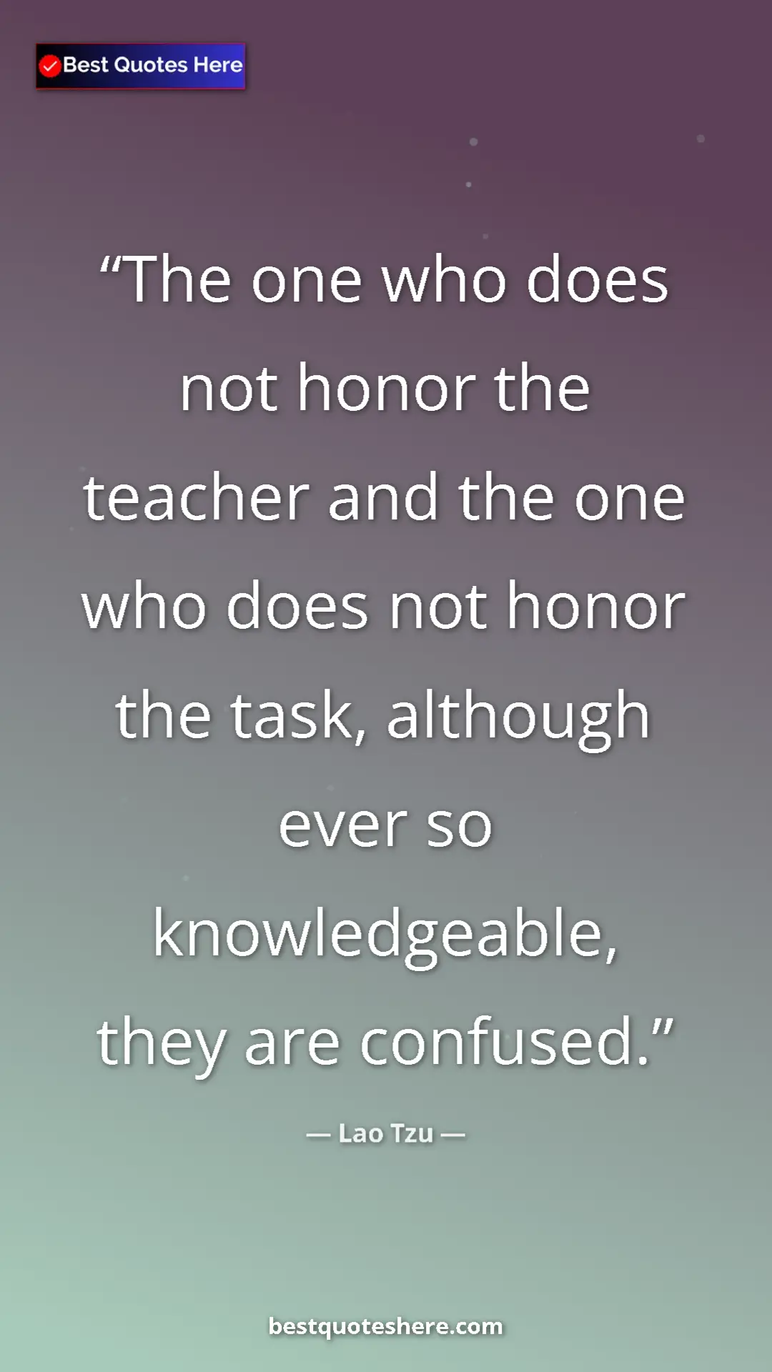 Pinterest quote poster by Lao Tzu: "The one who does not honor the teacher and the one who does..."