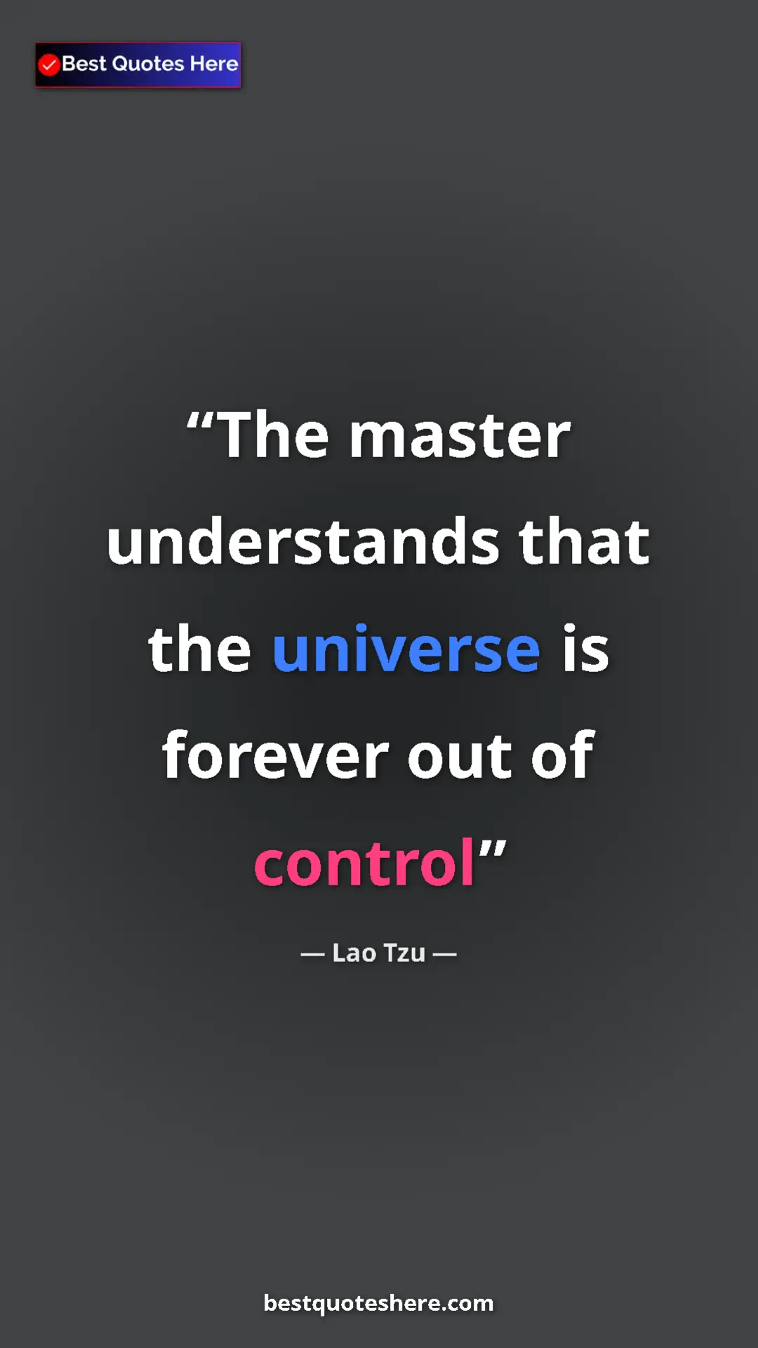 Pinterest quote poster by Lao Tzu: "The master understands that the universe is forever out of..."