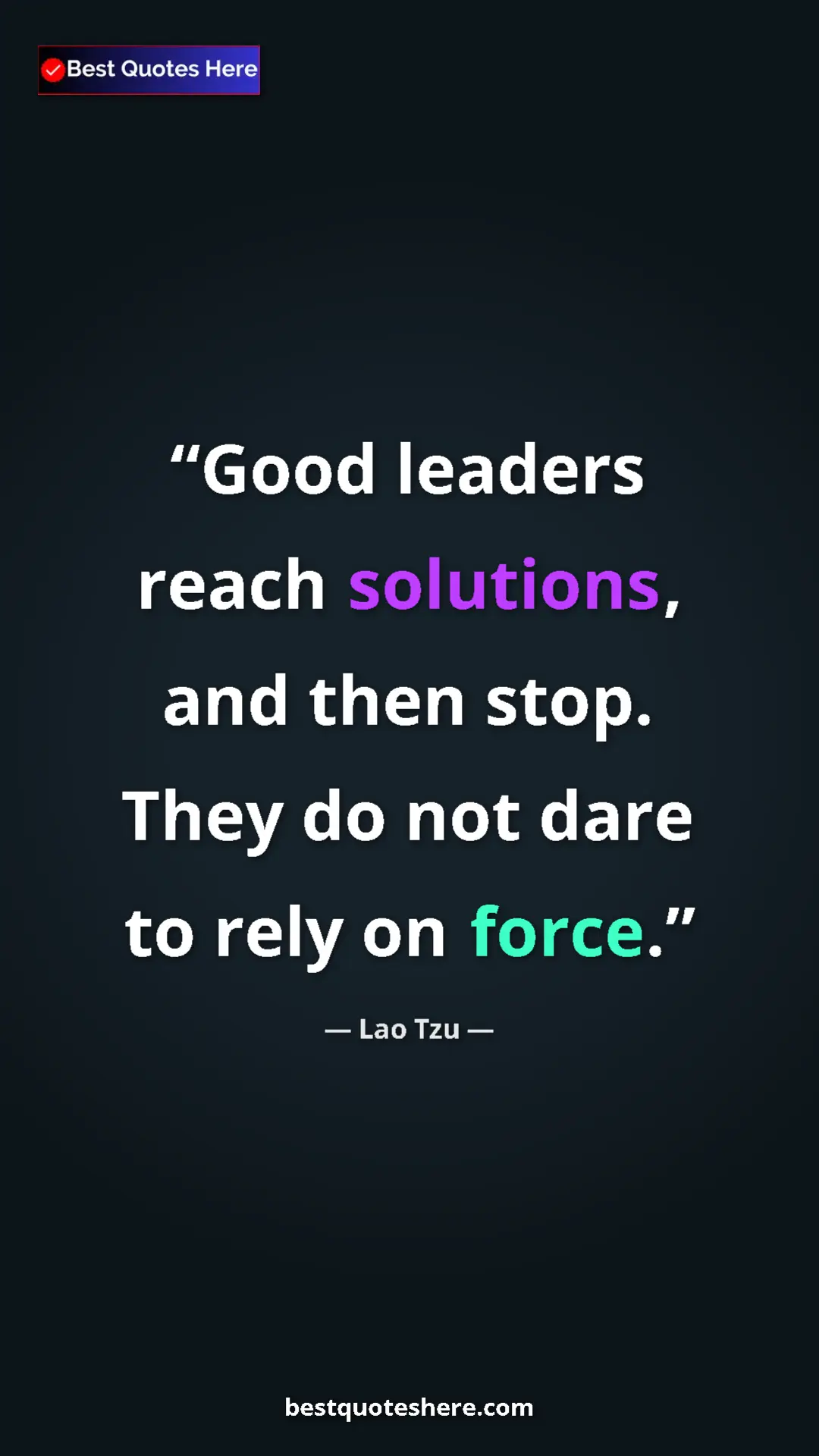 Pinterest quote poster by Lao Tzu: "Good leaders reach solutions, and then stop. They do not..."