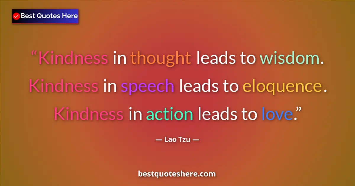 Image for the quote by Lao Tzu: Kindness in thought leads to wisdom. Kindness in speech leads to eloquence. Kindness in action leads...