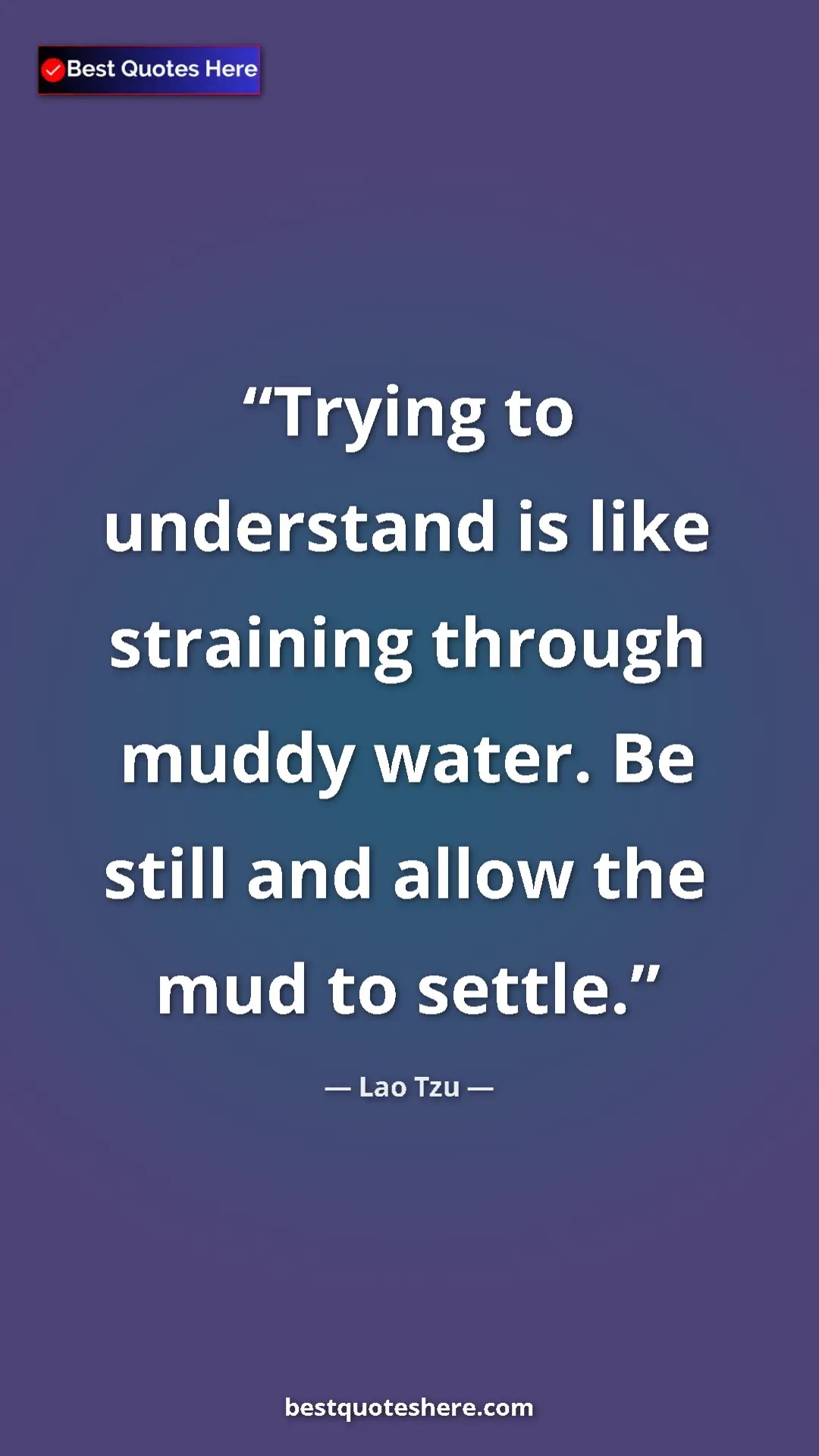 Pinterest quote poster by Lao Tzu: "Trying to understand is like straining through muddy water. "