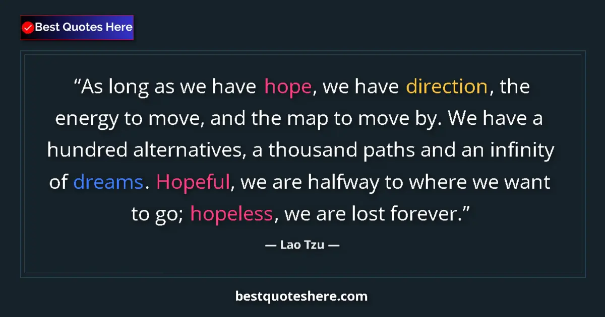 Quote by Lao Tzu: As long as we have hope, we have direction, the energy to move, and the map to move by. We have a hu...