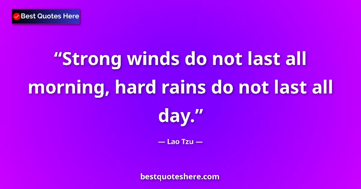 Quote by Lao Tzu: Strong winds do not last all morning, hard rains do not last all day....