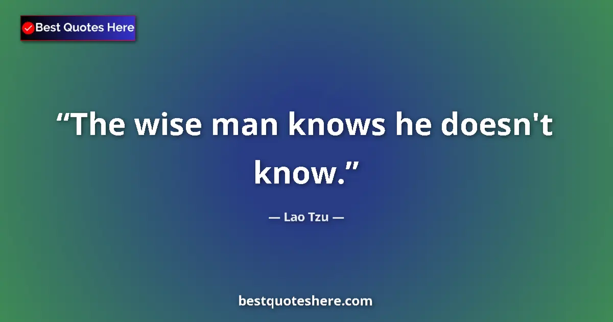 Quote by Lao Tzu: The wise man knows he doesn't know.