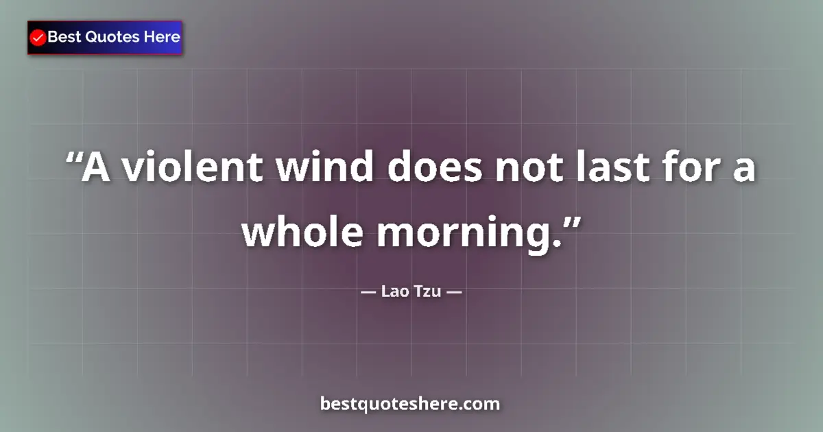 Quote by Lao Tzu: A violent wind does not last for a whole morning.