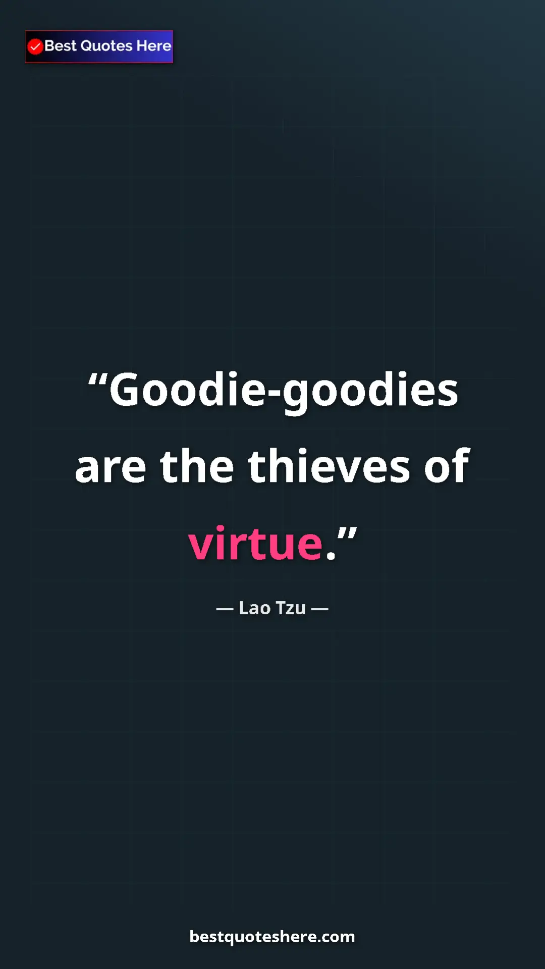Pinterest quote poster by Lao Tzu: "Goodie-goodies are the thieves of virtue."