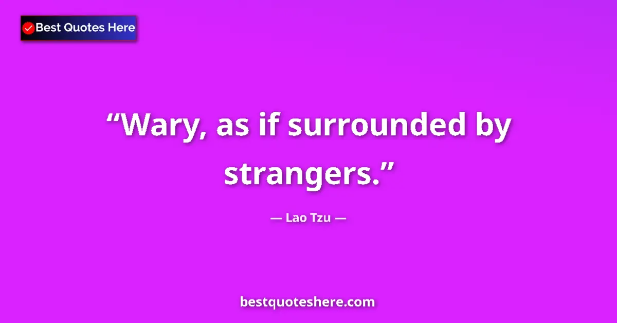 Quote by Lao Tzu: Wary, as if surrounded by strangers....