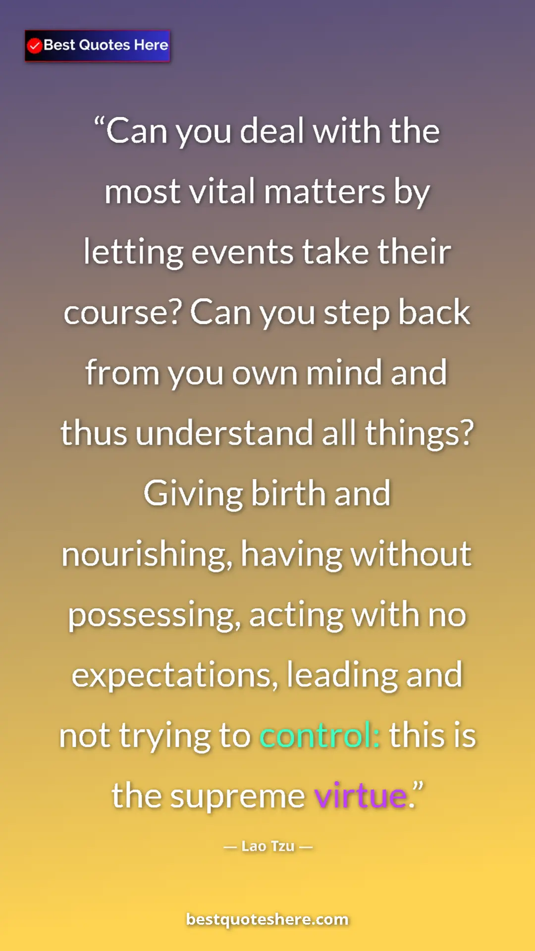 Pinterest quote poster by Lao Tzu: "Can you deal with the most vital matters by letting events..."