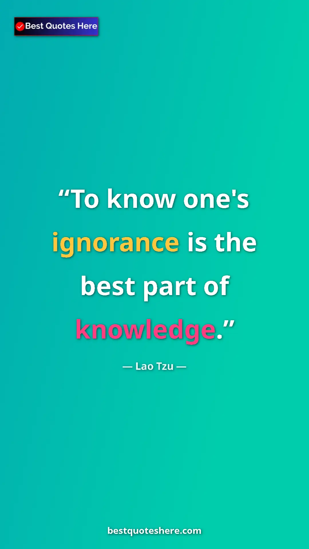 Pinterest quote poster by Lao Tzu: "To know one's ignorance is the best part of knowledge."