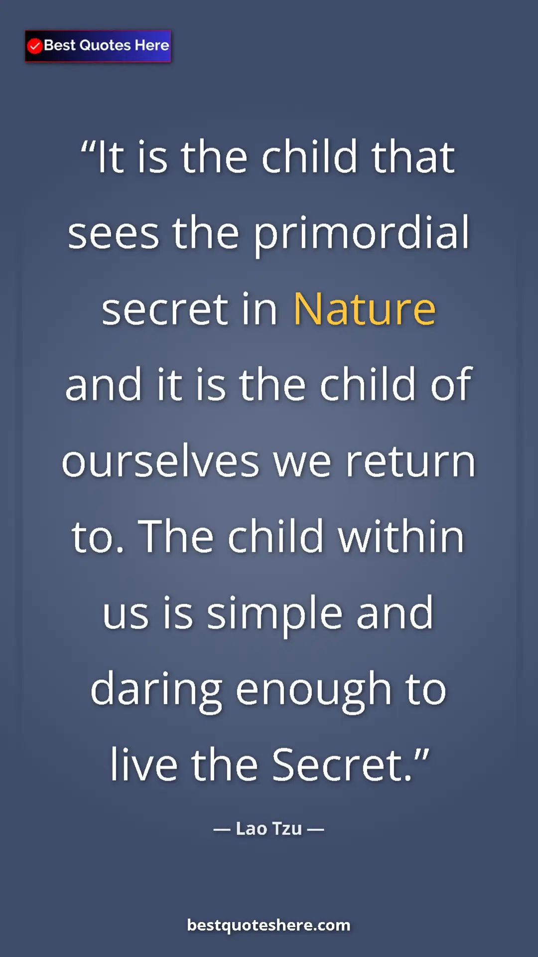 Pinterest quote poster by Lao Tzu: "It is the child that sees the primordial secret in Nature..."
