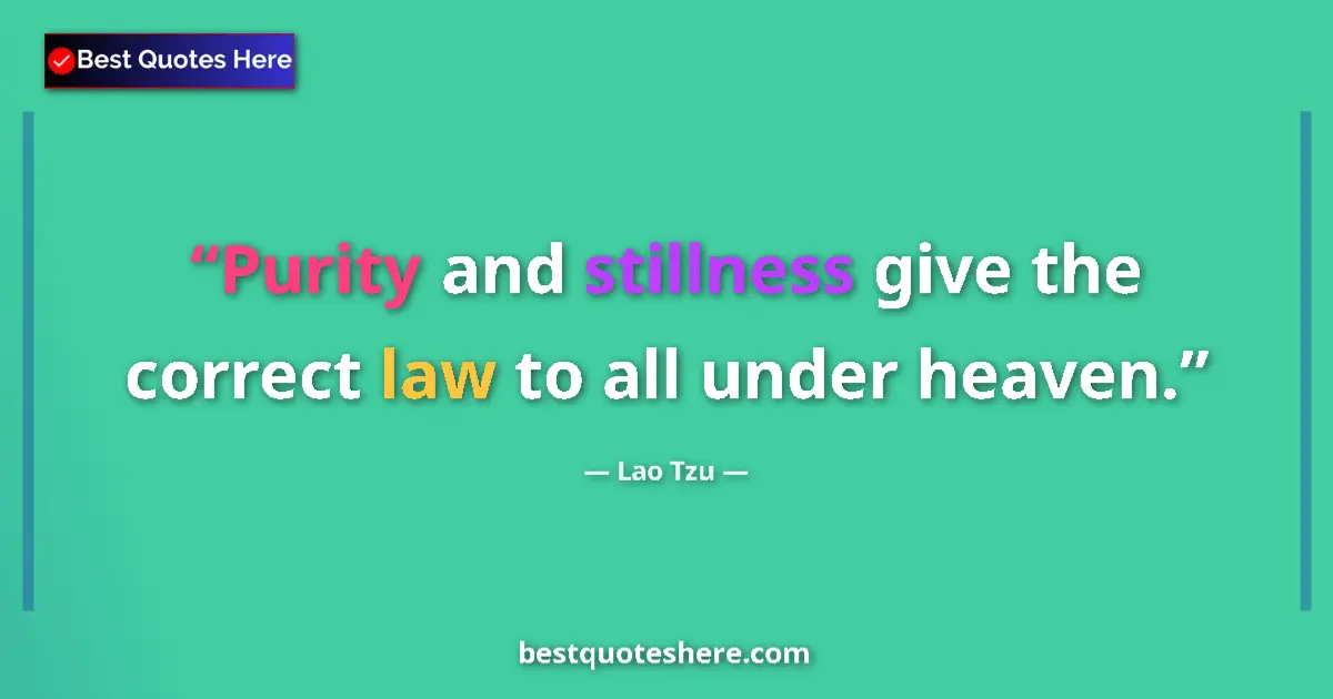 Quote by Lao Tzu: Purity and stillness give the correct law to all under heaven....