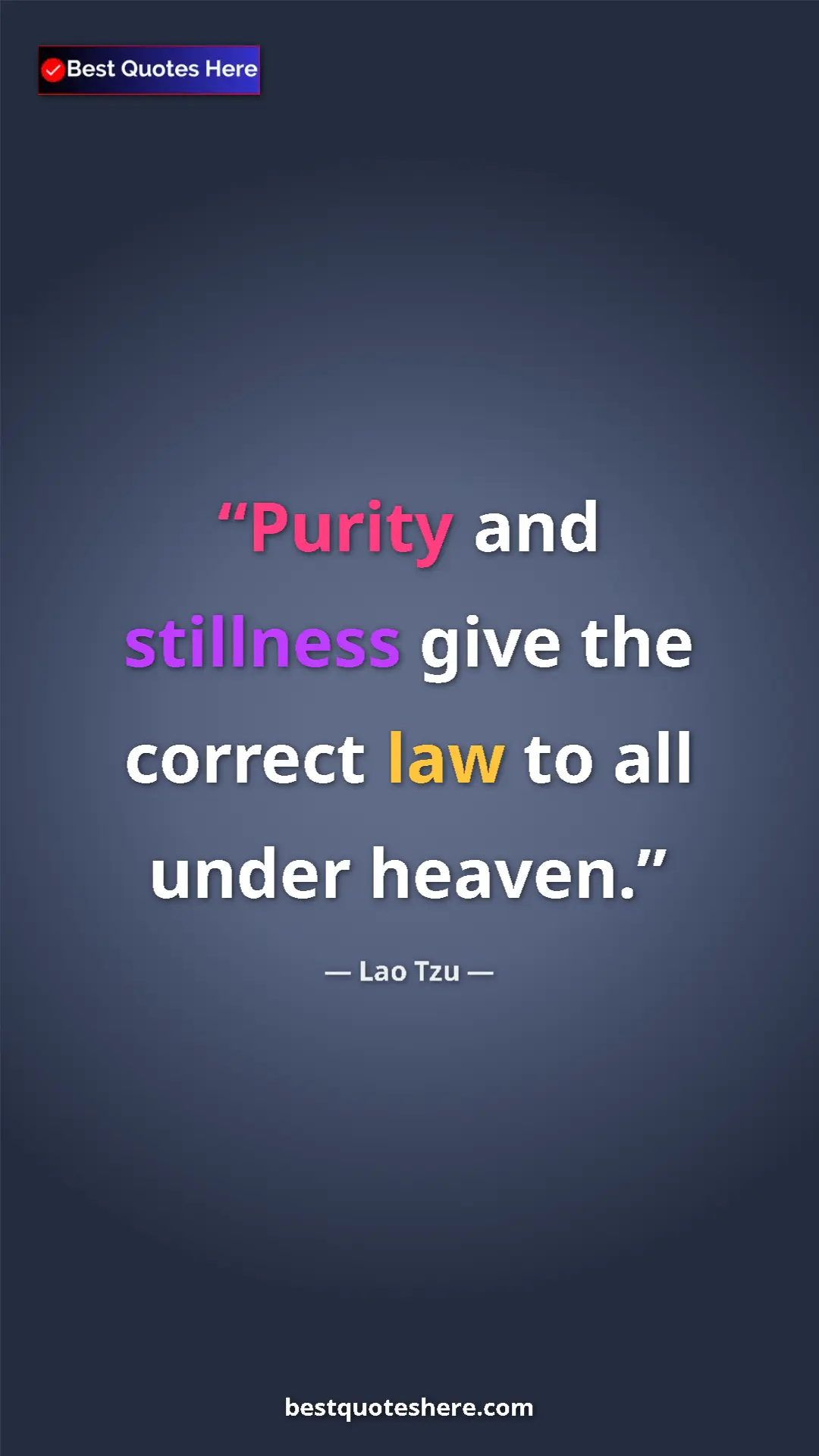 Pinterest quote poster by Lao Tzu: "Purity and stillness give the correct law to all under..."