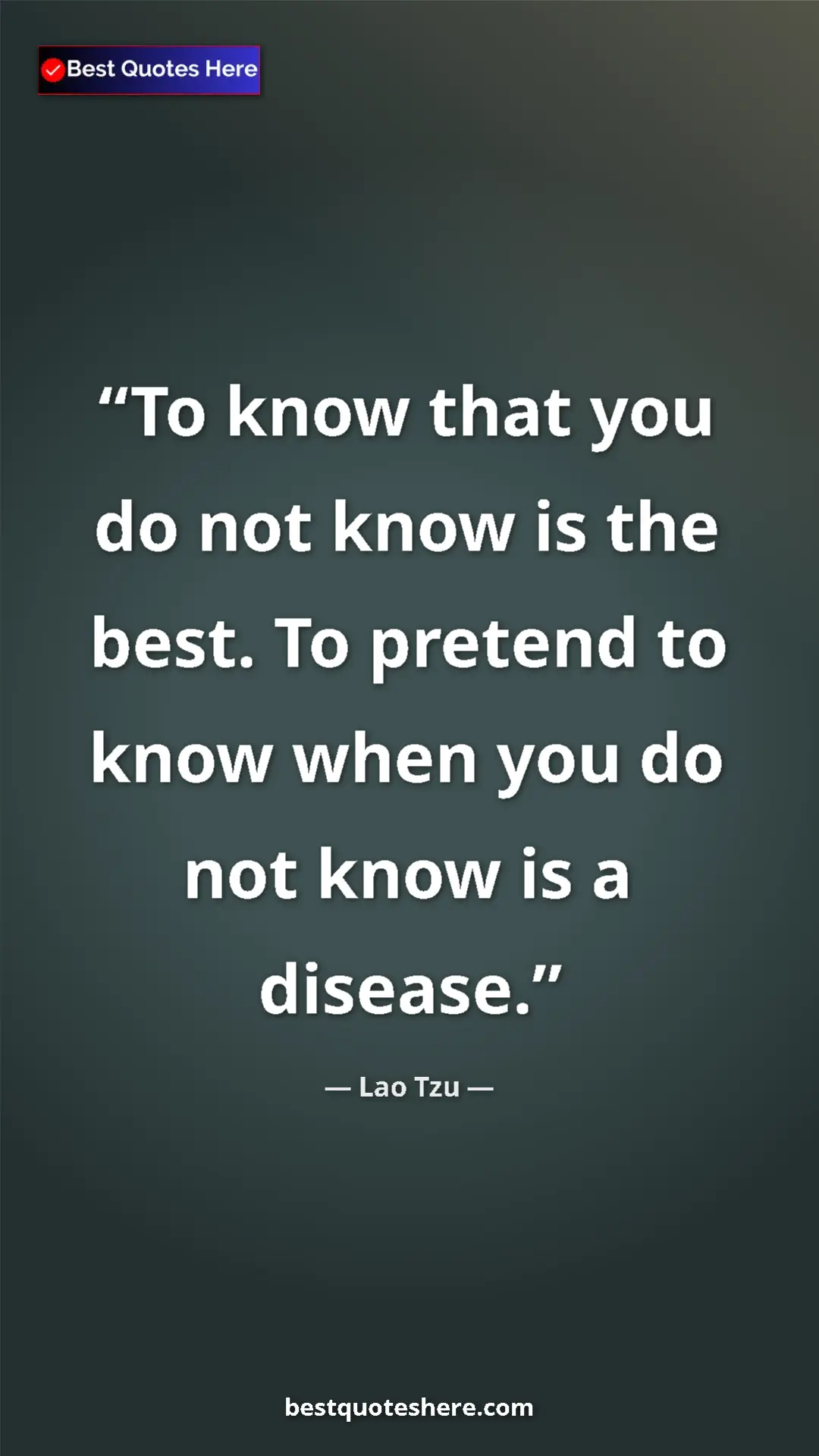 Pinterest quote poster by Lao Tzu: "To know that you do not know is the best. To pretend to..."