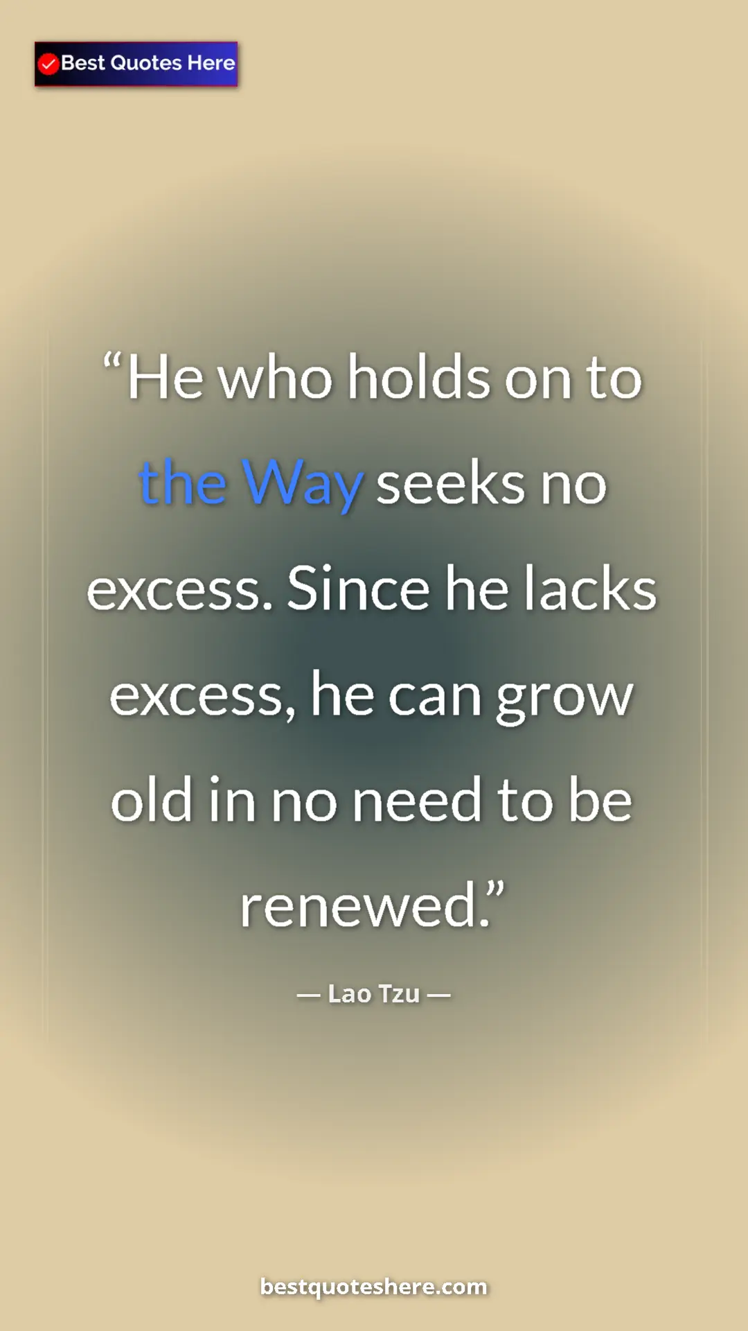 Pinterest quote poster by Lao Tzu: "He who holds on to the Way seeks no excess. Since he lacks..."
