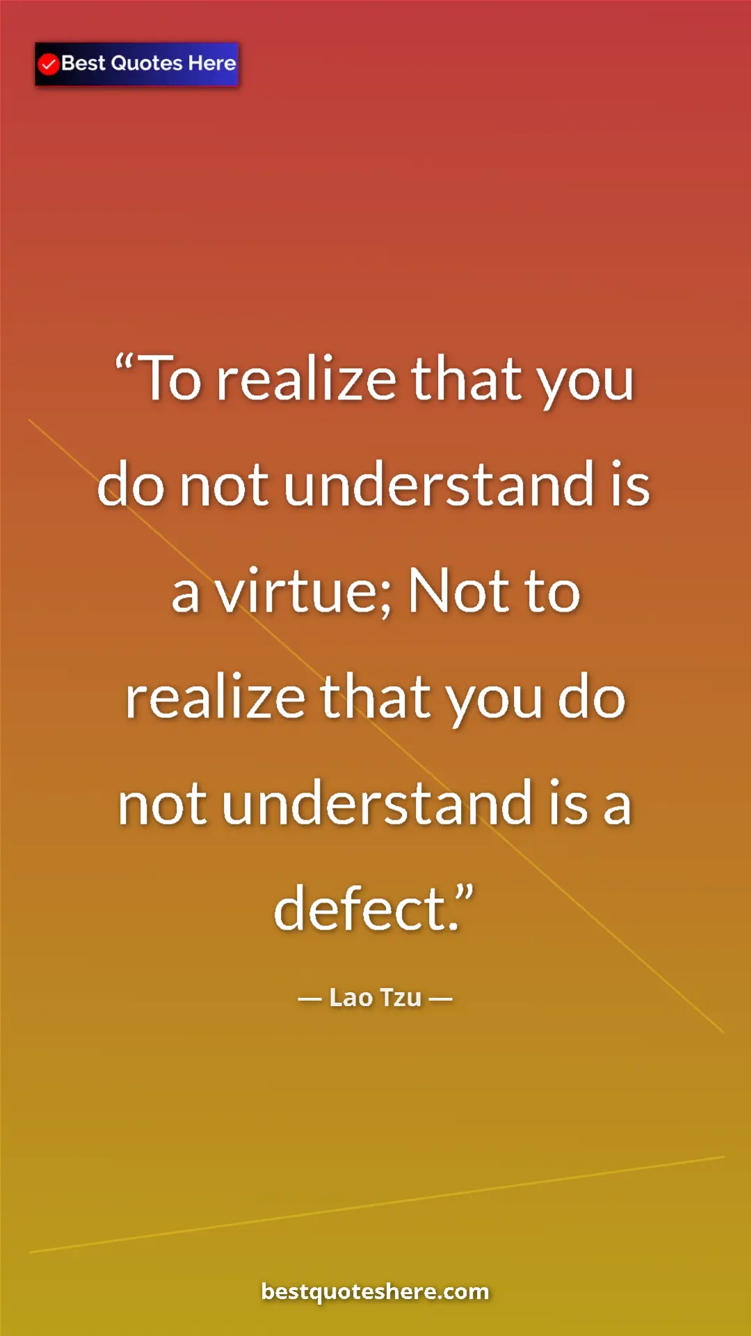 Pinterest quote poster by Lao Tzu: "To realize that you do not understand is a virtue; Not to..."