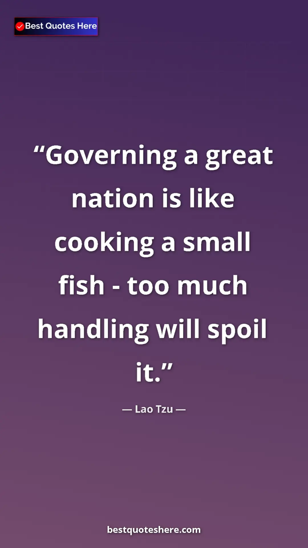 Pinterest quote poster by Lao Tzu: "Governing a great nation is like cooking a small fish - too..."
