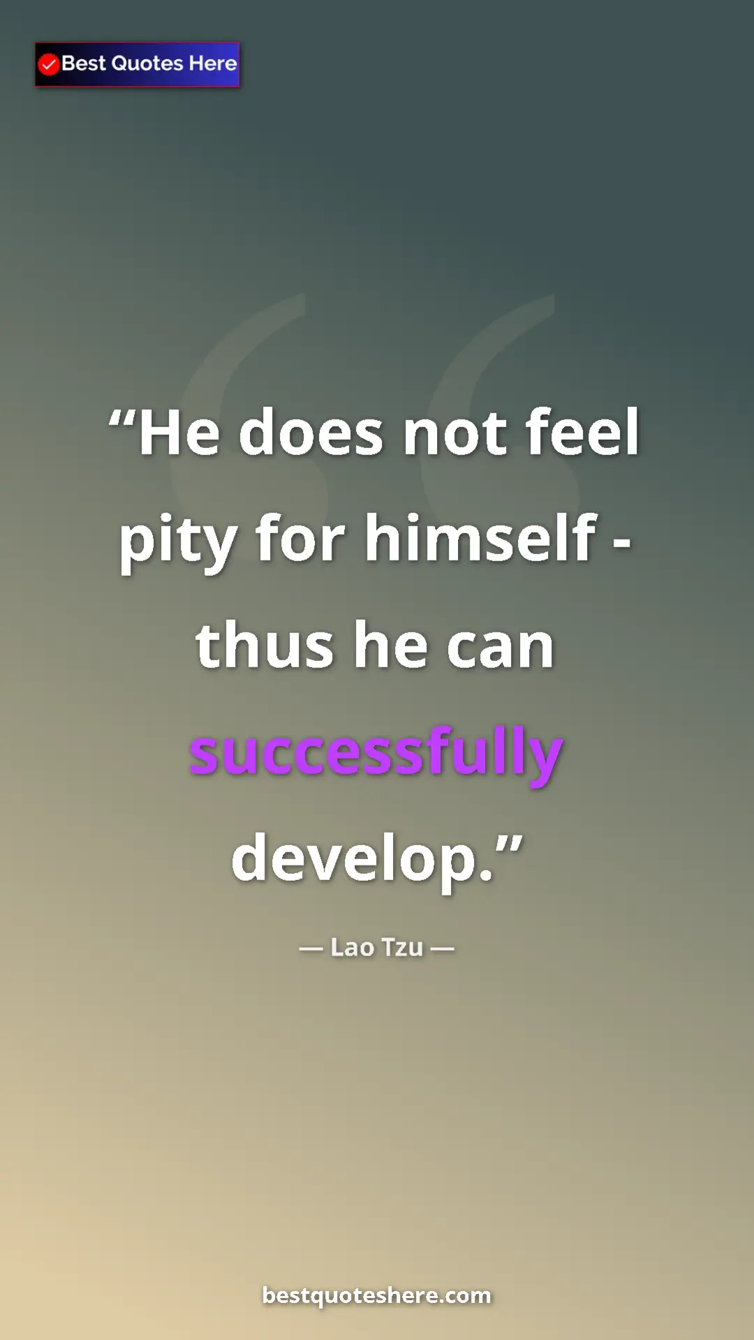 Pinterest quote poster by Lao Tzu: "He does not feel pity for himself - thus he can..."