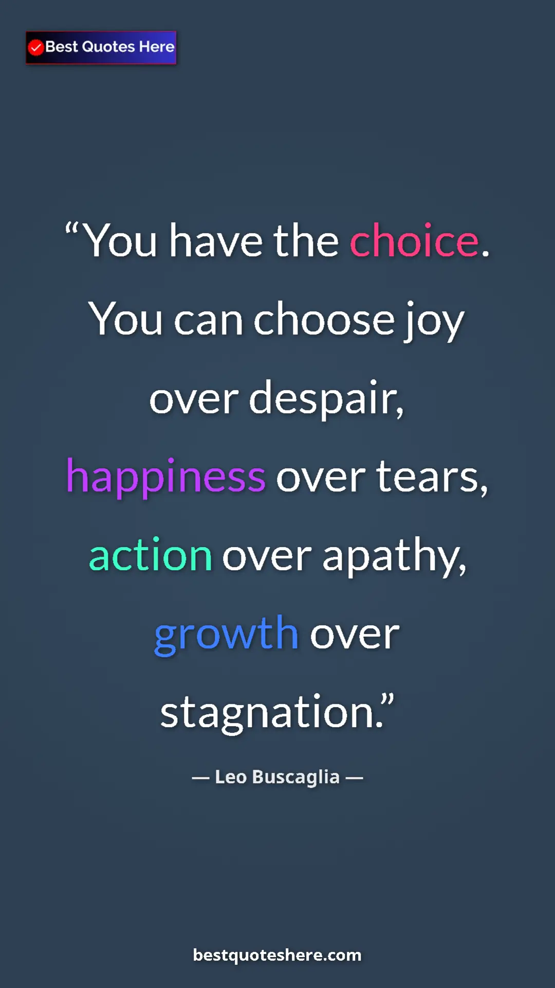 Pinterest quote poster by Leo Buscaglia: "You have the choice. You can choose joy over despair,..."