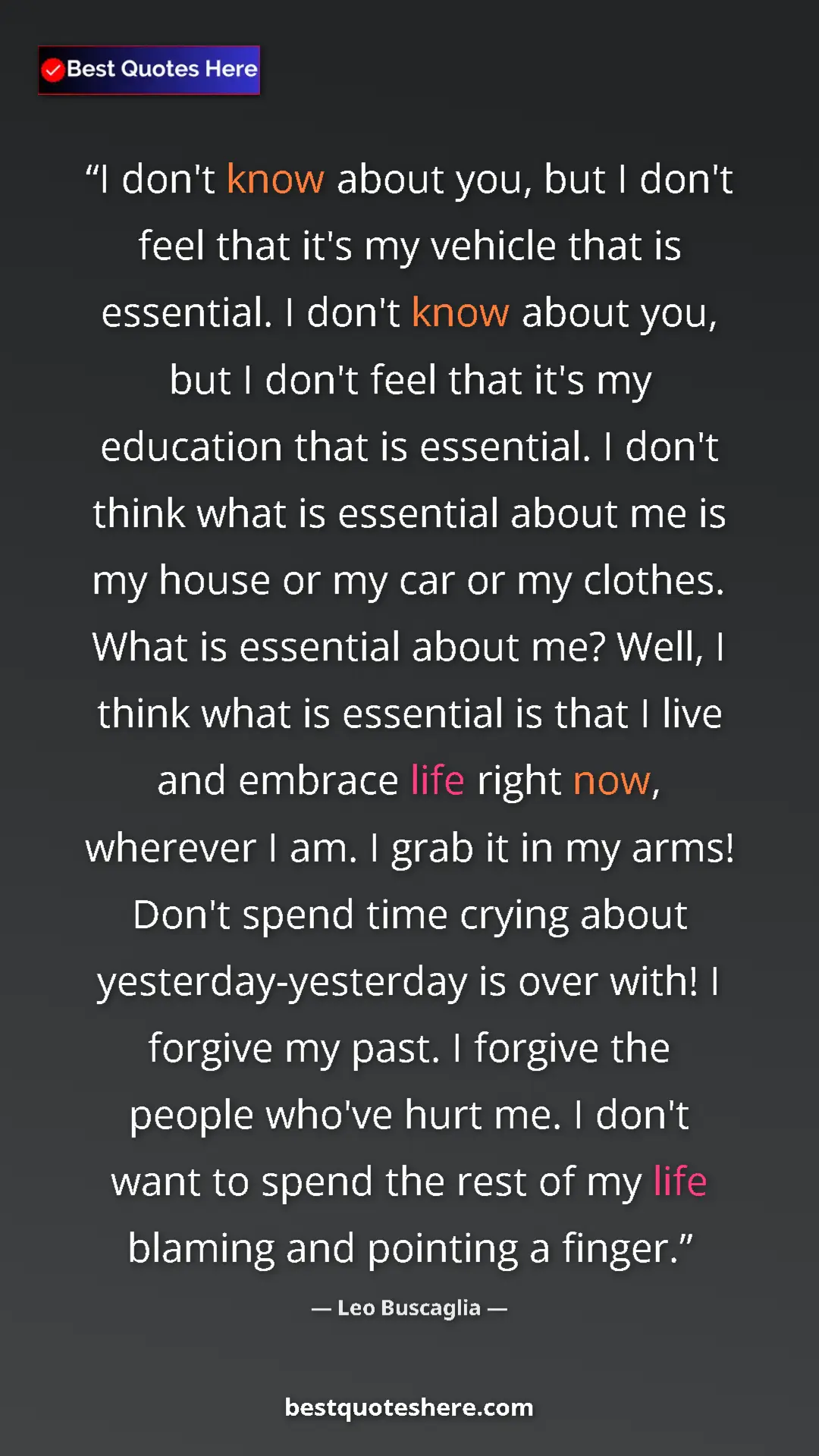 Pinterest quote poster by Leo Buscaglia: "I don't know about you, but I don't feel that it's my..."