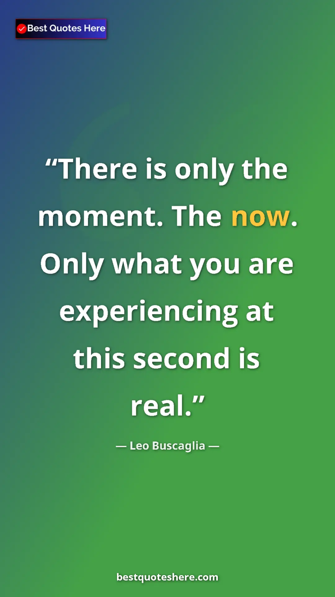Pinterest quote poster by Leo Buscaglia: "There is only the moment. The now. Only what you are..."