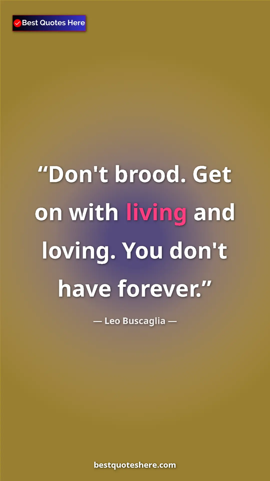 Pinterest quote poster by Leo Buscaglia: "Don't brood. Get on with living and loving. You don't have..."