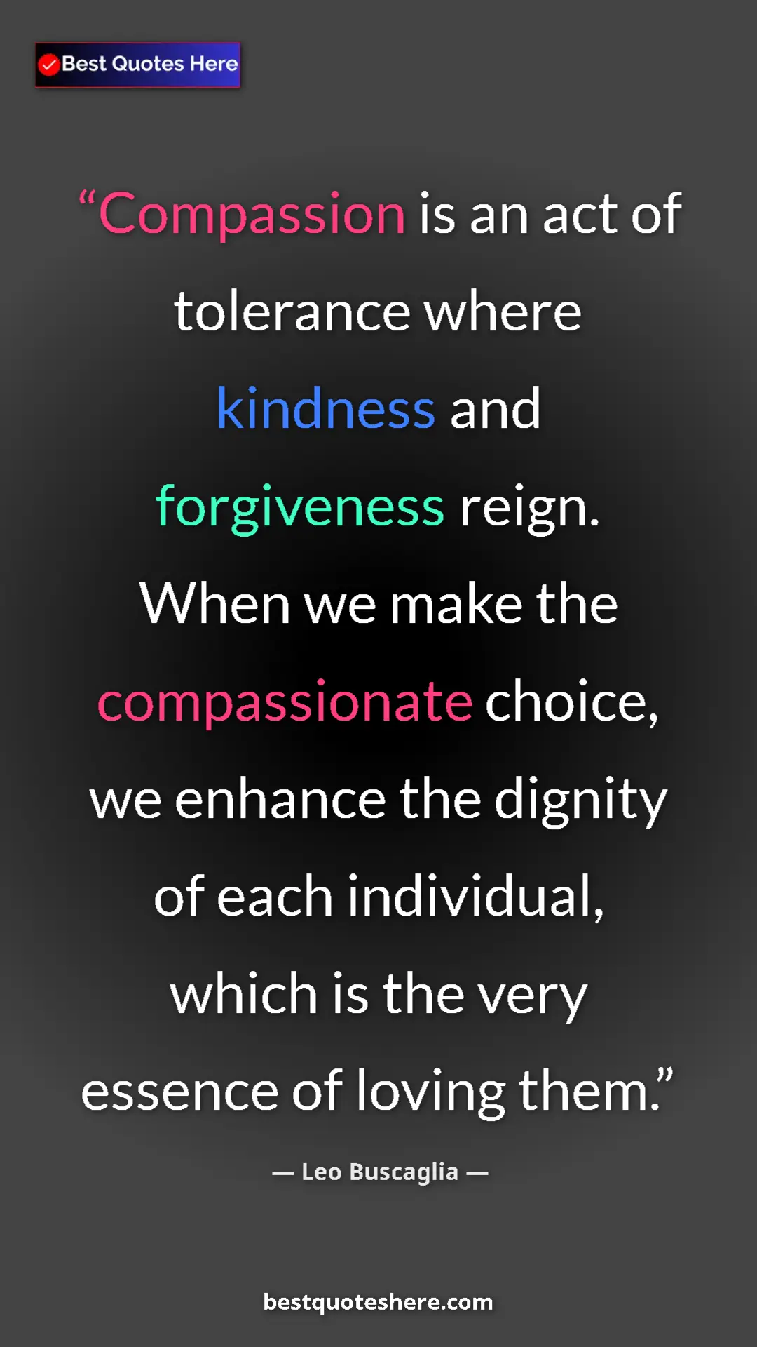 Pinterest quote poster by Leo Buscaglia: "Compassion is an act of tolerance where kindness and..."