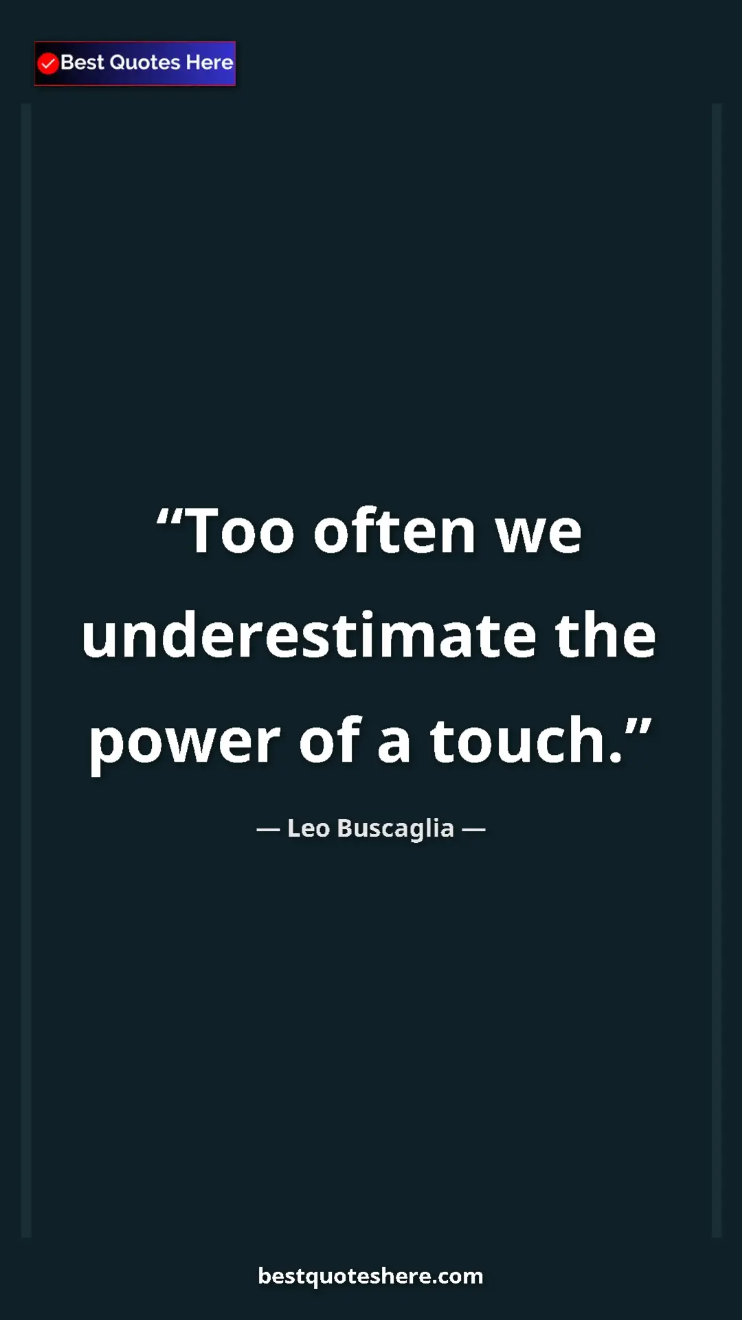 Pinterest quote poster by Leo Buscaglia: "Too often we underestimate the power of a touch."