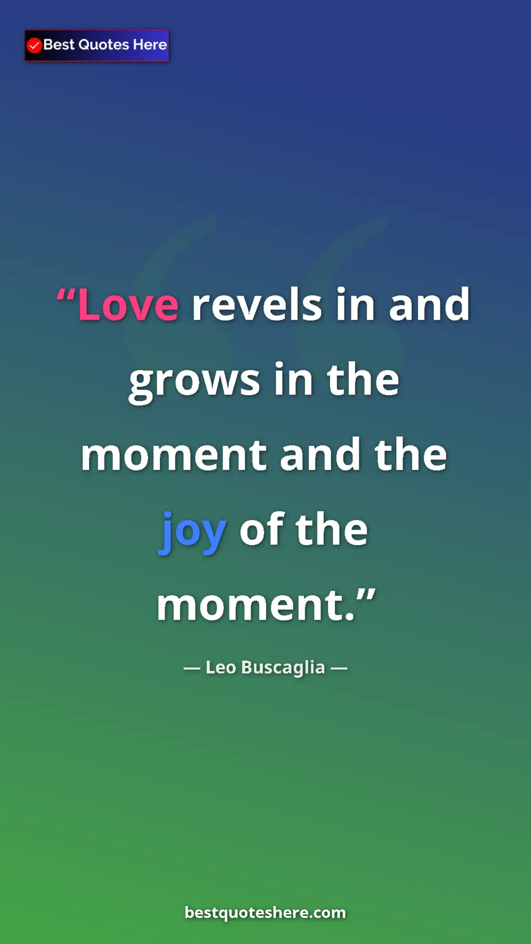 Pinterest quote poster by Leo Buscaglia: "Love revels in and grows in the moment and the joy of the..."