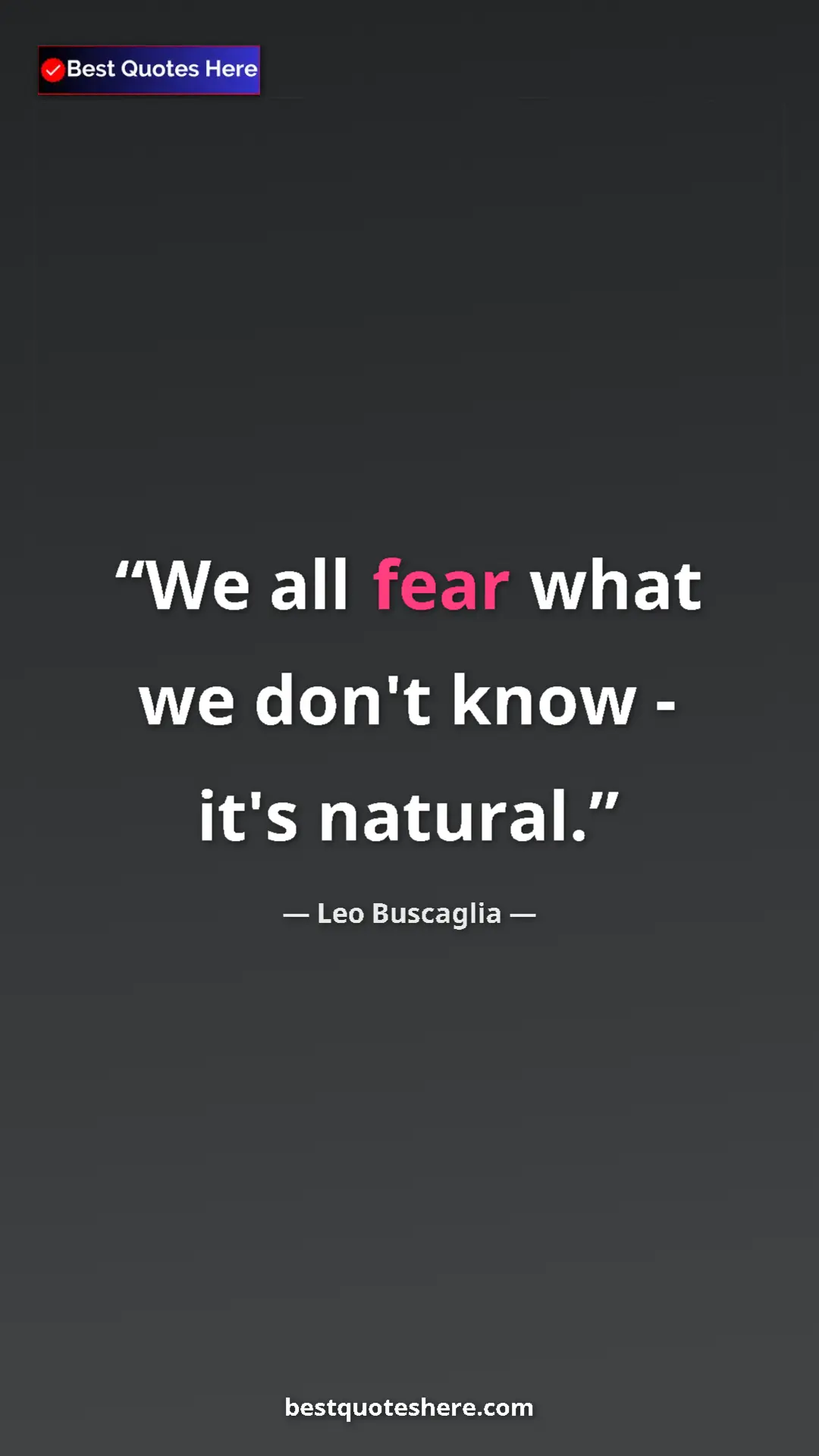Pinterest quote poster by Leo Buscaglia: "We all fear what we don't know - it's natural."