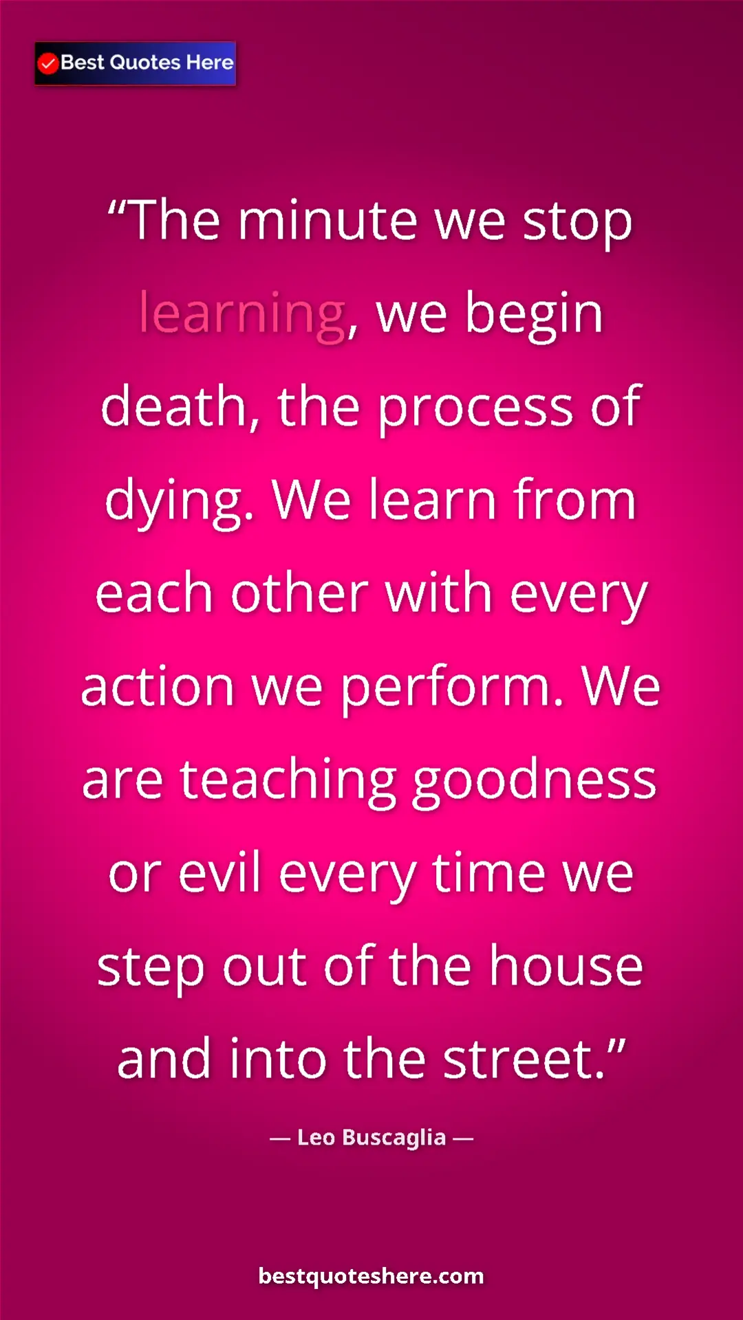 Pinterest quote poster by Leo Buscaglia: "The minute we stop learning, we begin death, the process of..."