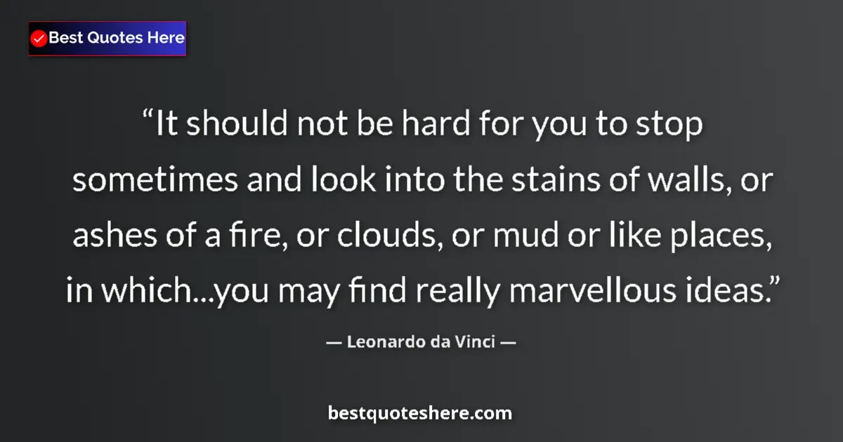 Quote by Leonardo da Vinci: It should not be hard for you to stop sometimes and look into the stains of walls, or ashes of a fir...