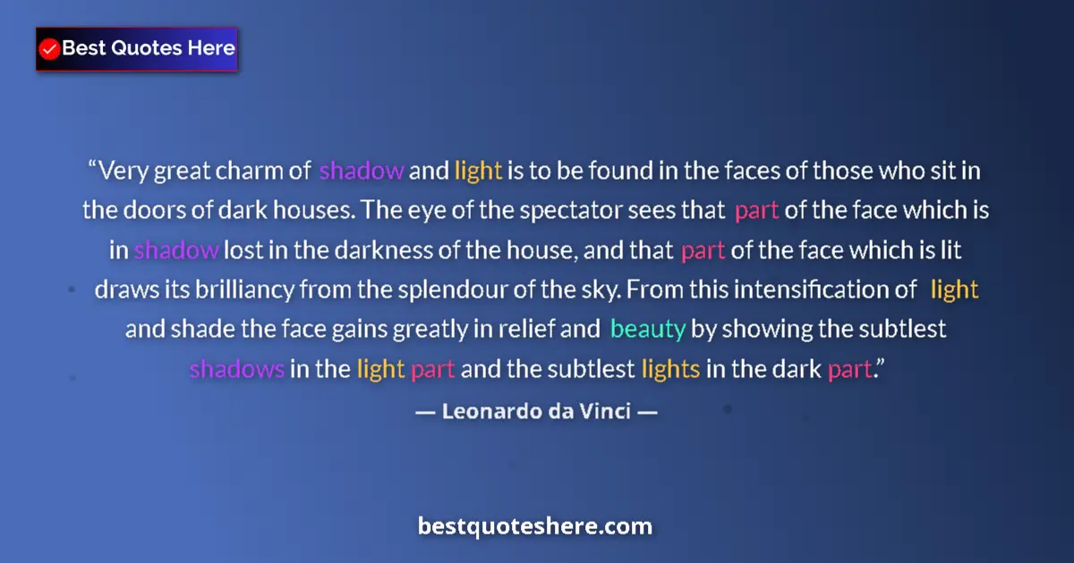 Quote by Leonardo da Vinci: Very great charm of shadow and light is to be found in the faces of those who sit in the doors of da...
