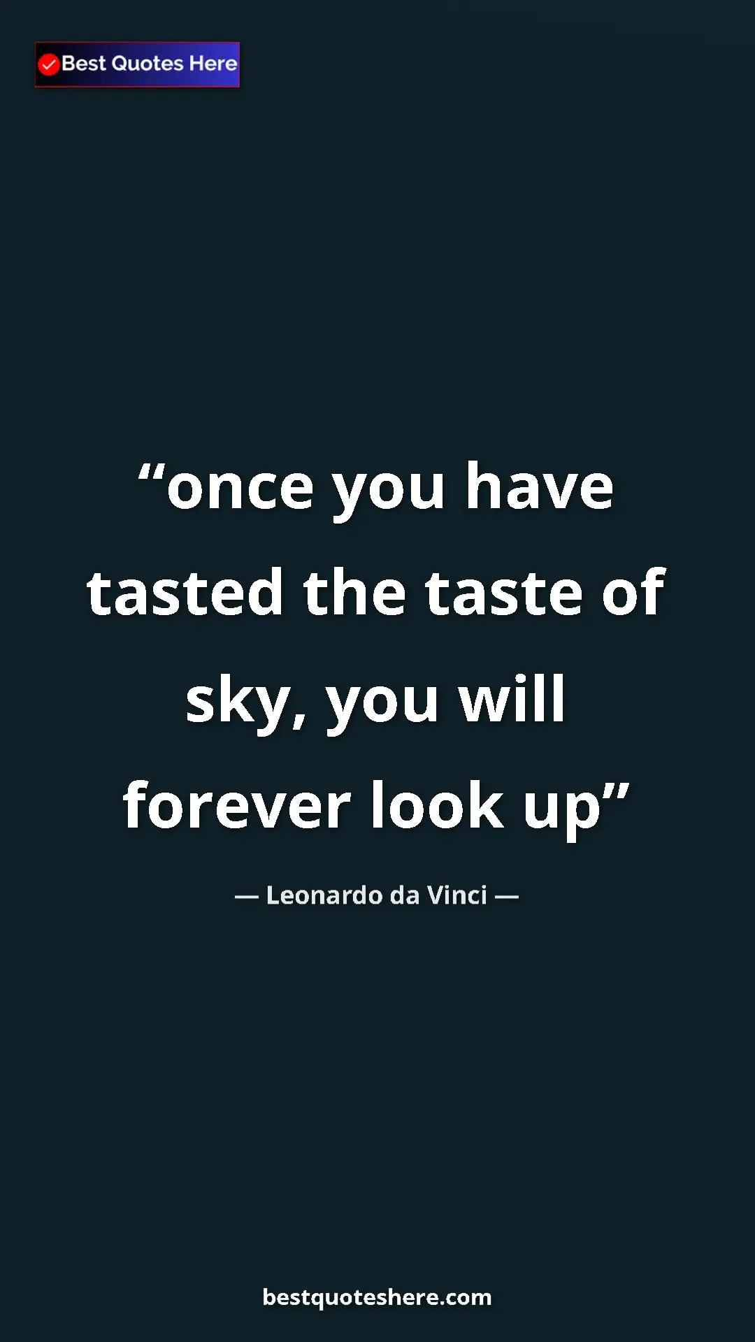Pinterest quote poster by Leonardo da Vinci: "once you have tasted the taste of sky, you will forever..."