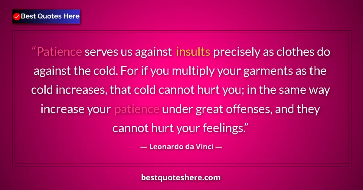 Image for the quote by Leonardo Da Vinci: Patience serves us against insults precisely as clothes do against the cold. For if you multiply you...