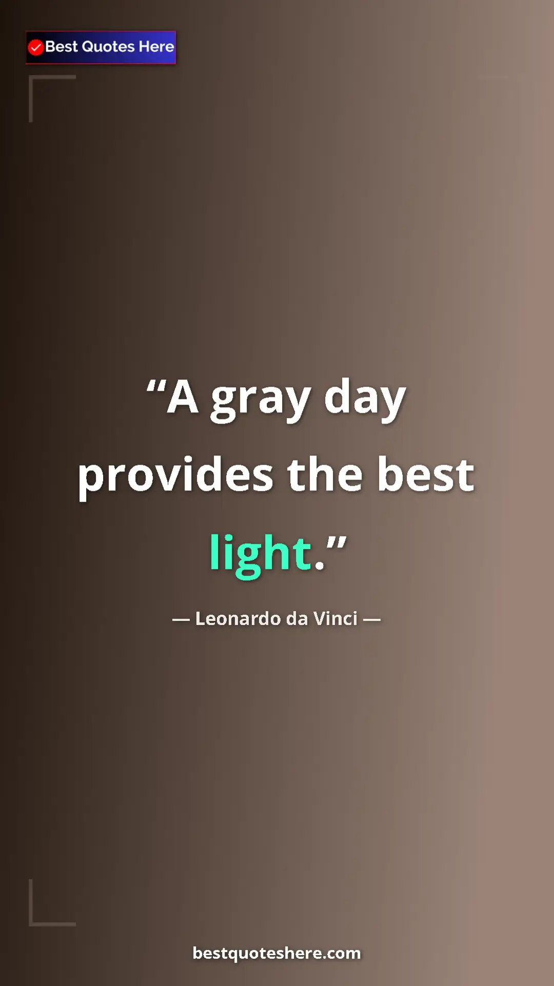 Pinterest quote poster by Leonardo da Vinci: "A gray day provides the best light."