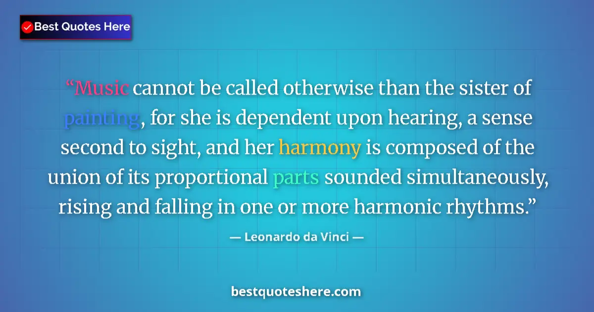 Quote by Leonardo da Vinci: Music cannot be called otherwise than the sister of painting, for she is dependent upon hearing, a s...